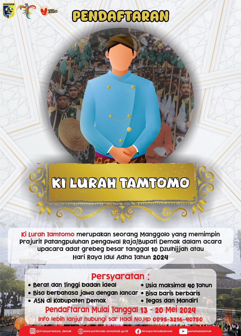 Read more about the article Woro Woro Pendaftaran Peran Luran Tamtomo Grebeg Besar Demak 2024